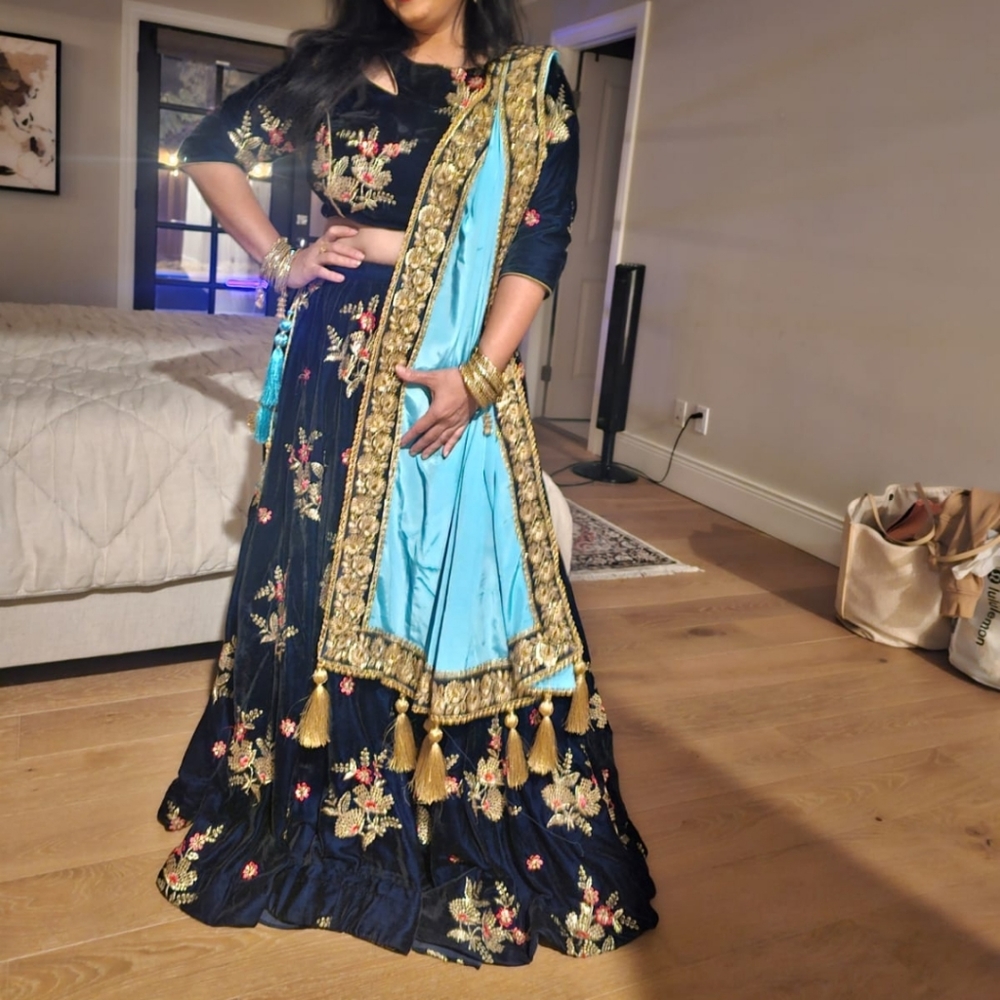 Velvet navy lehenga size medium